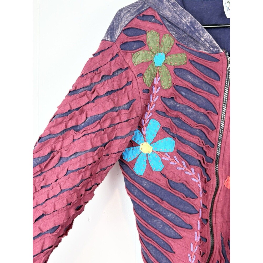 Women's Zip-Up Large Sweatshirt India Boutique Hippie Deadhead Applique Floral - Picture 9 of 11